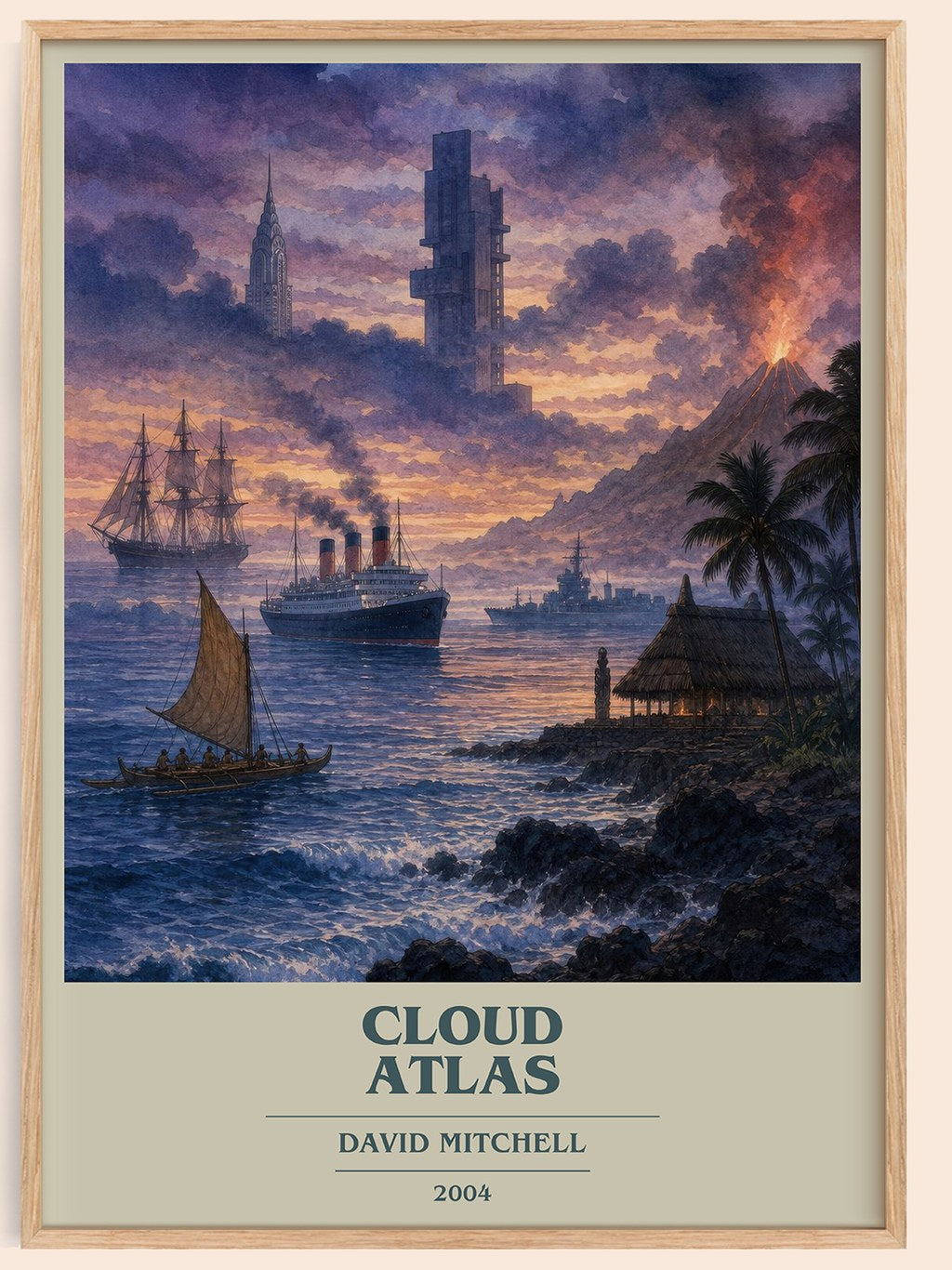 Cloud Atlas book cover book poster by David Mitchell – framed literary art print