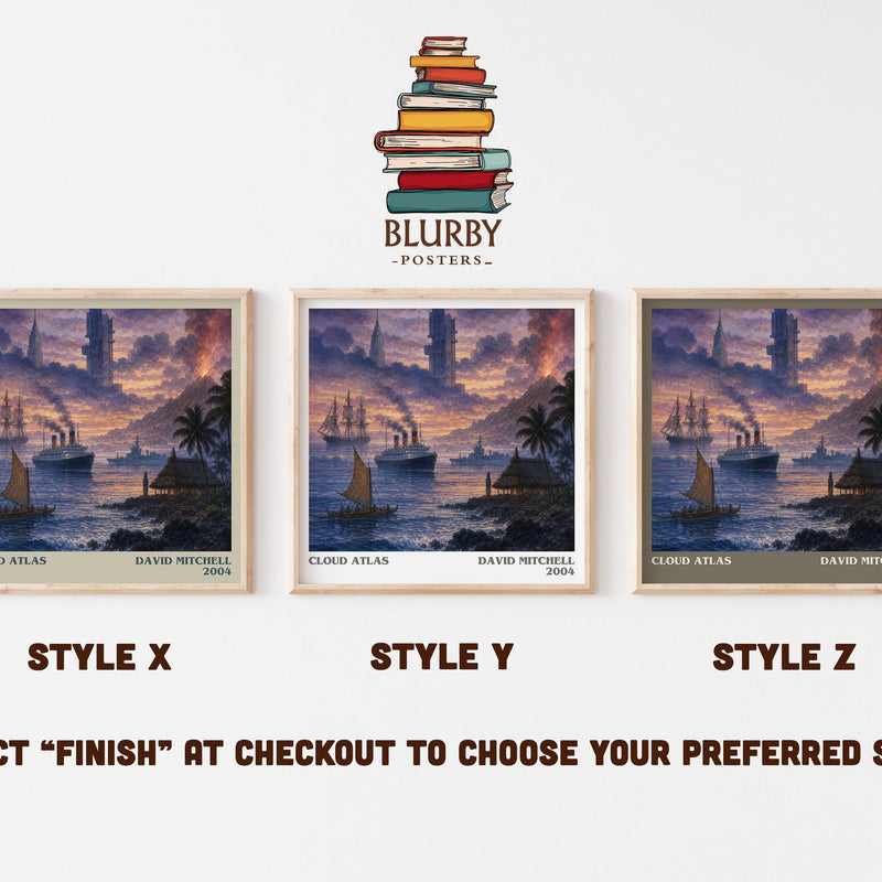 Cloud Atlas literary print in frame leaning in hallway – literary fiction wall art