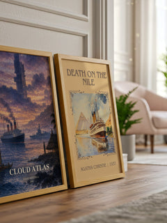 Cloud Atlas watercolour print framed by window – literary home decor
