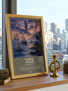 Cloud Atlas bookish print framed by window – literary home decor
