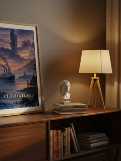 Cloud Atlas watercolour print on bookshelf – David Mitchell fan gift