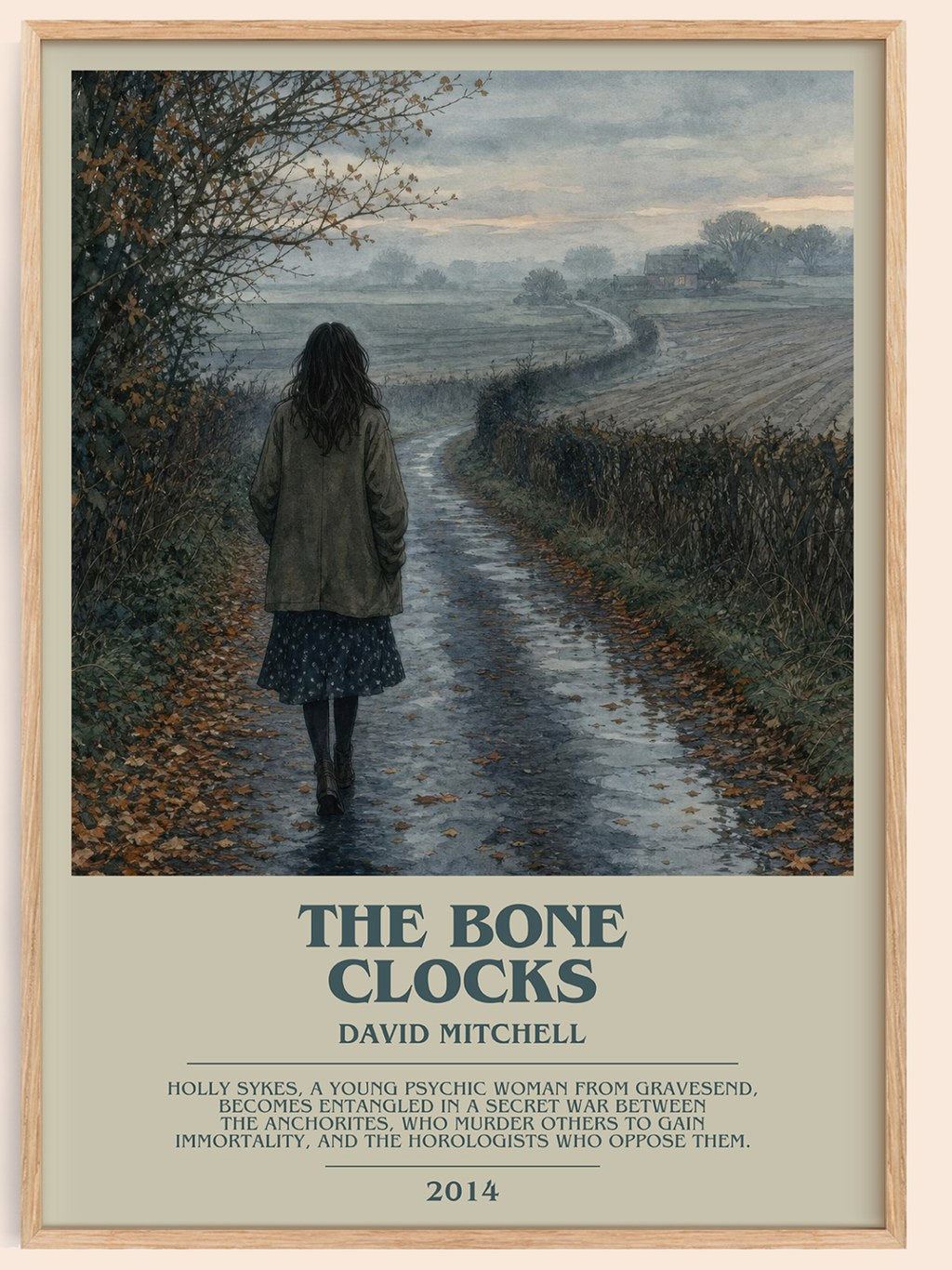 The Bone Clocks bookish book poster by David Mitchell – framed literary art print