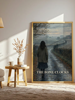 The Bone Clocks watercolour print in frame leaning in hallway – literary fiction wall art