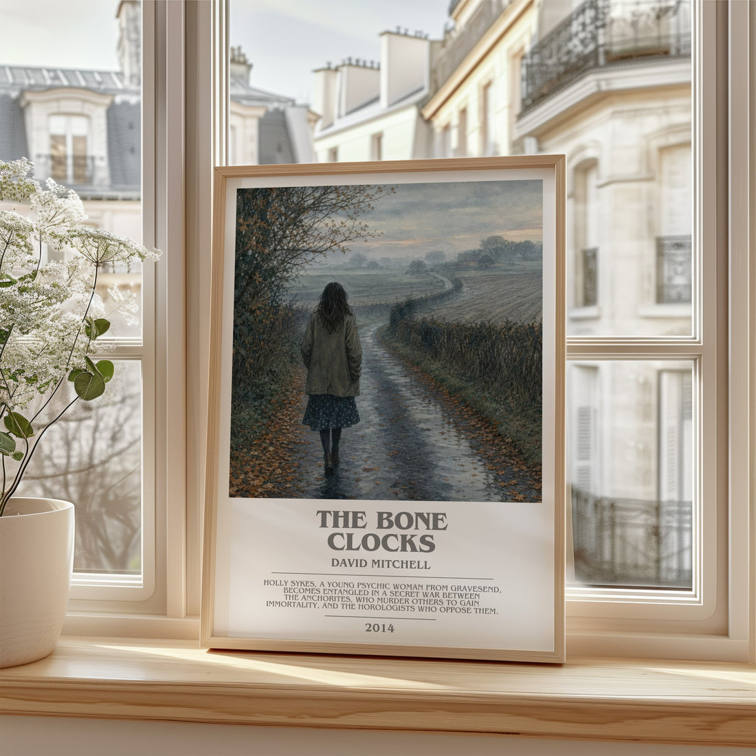 The Bone Clocks bookish poster colour and style options – David Mitchell book art
