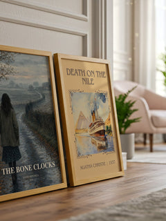 The Bone Clocks watercolour print framed by window – literary home decor