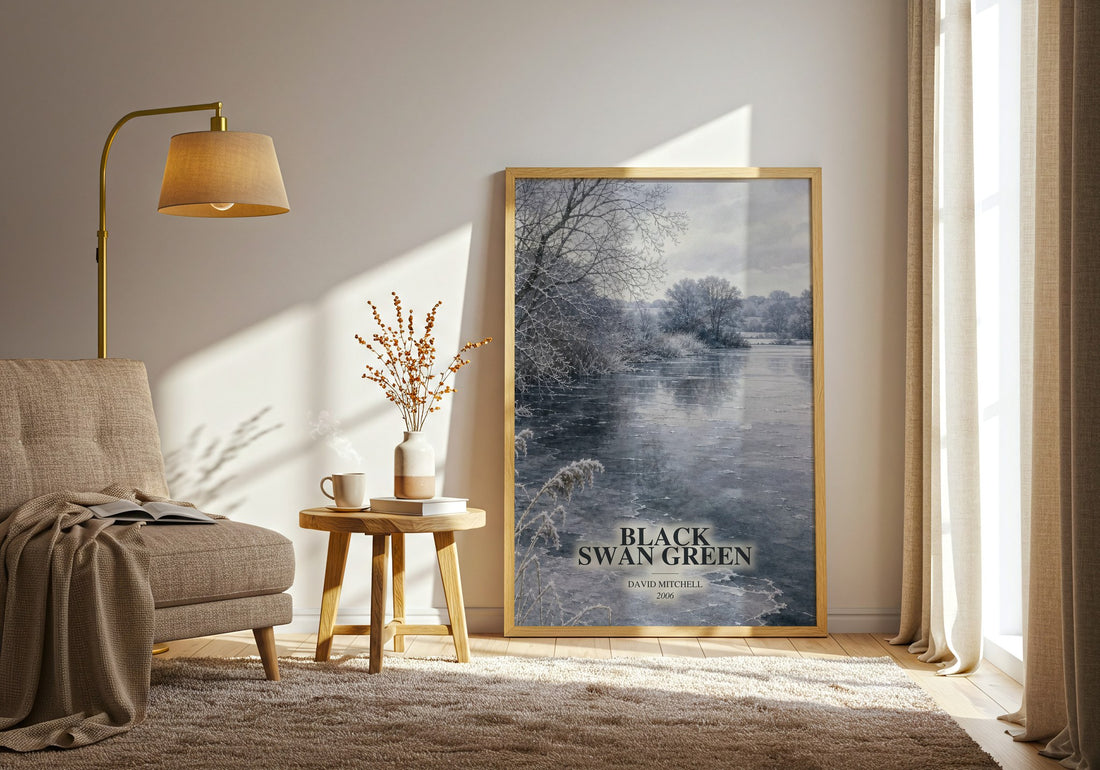 Black Swan Green watercolour print in frame leaning in hallway – coming of age wall art
