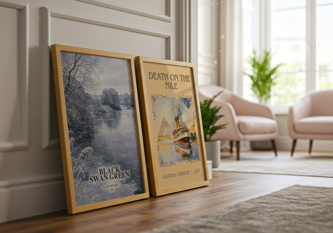 Black Swan Green watercolour print framed by window – literary home decor