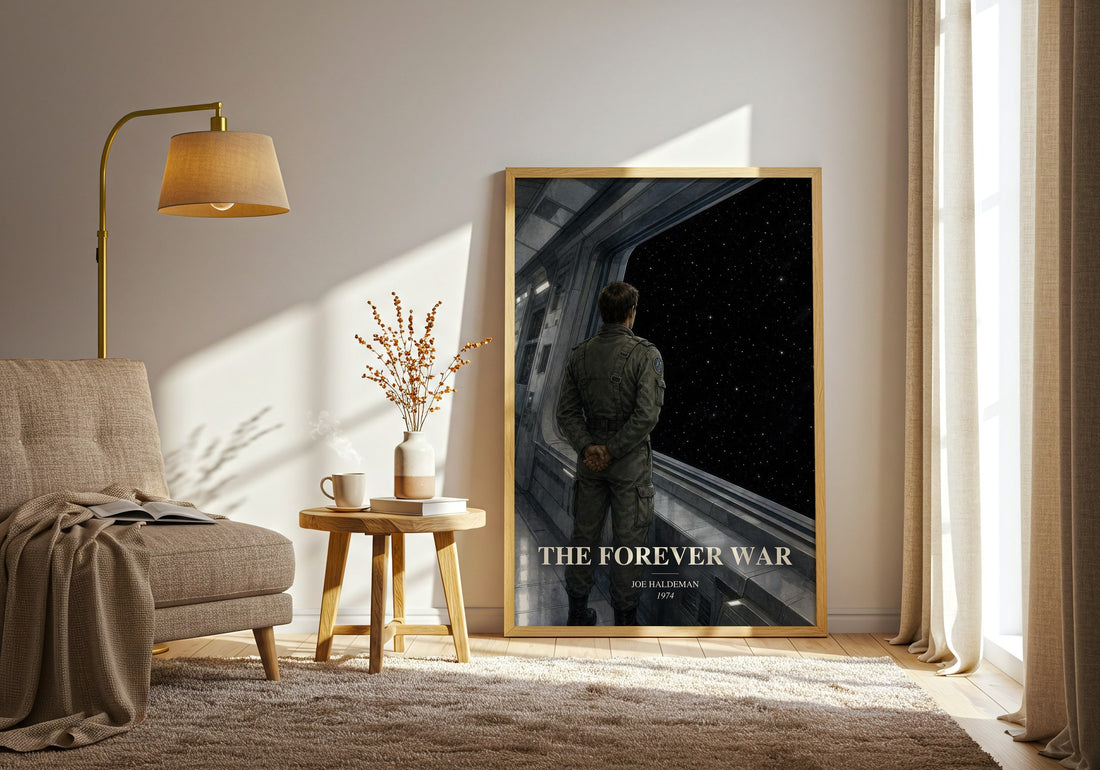 The Forever War watercolour print in frame leaning in hallway – sci fi wall art