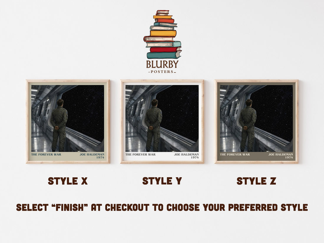 The Forever War literary print in frame leaning in hallway – sci fi wall art (mockup)