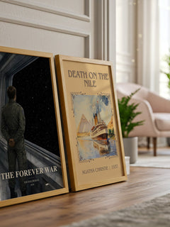 The Forever War watercolour print framed by window – literary home decor