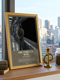 The Forever War bookish print framed by window – literary home decor