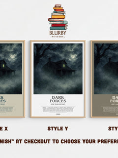 Dark Forces bookish print in frame leaning in hallway – horror wall art