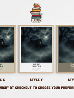 Dark Forces book cover print in frame leaning in hallway – horror wall art