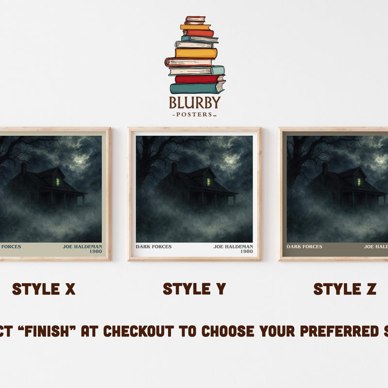 Dark Forces literary print in frame leaning in hallway – horror wall art