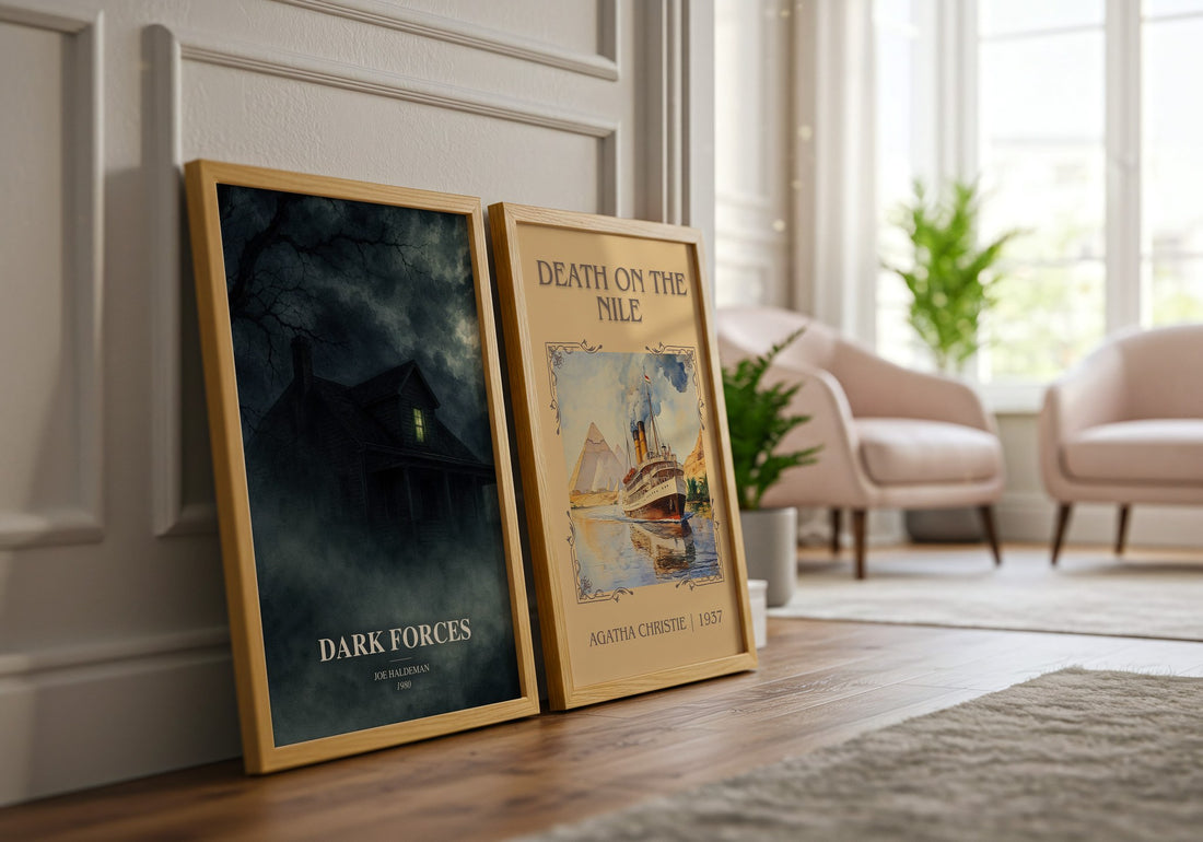 Dark Forces watercolour print framed by window – literary home decor