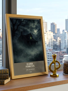 Dark Forces book cover print framed by window – literary home decor