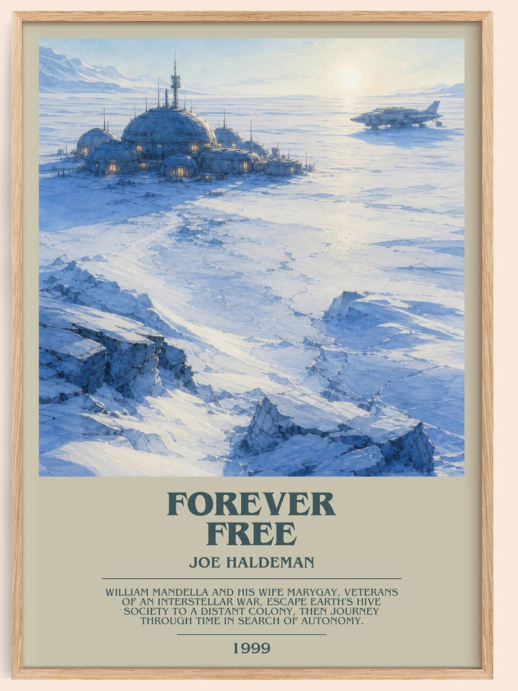 Forever free bookish book poster by Joe Haldeman – framed literary art print