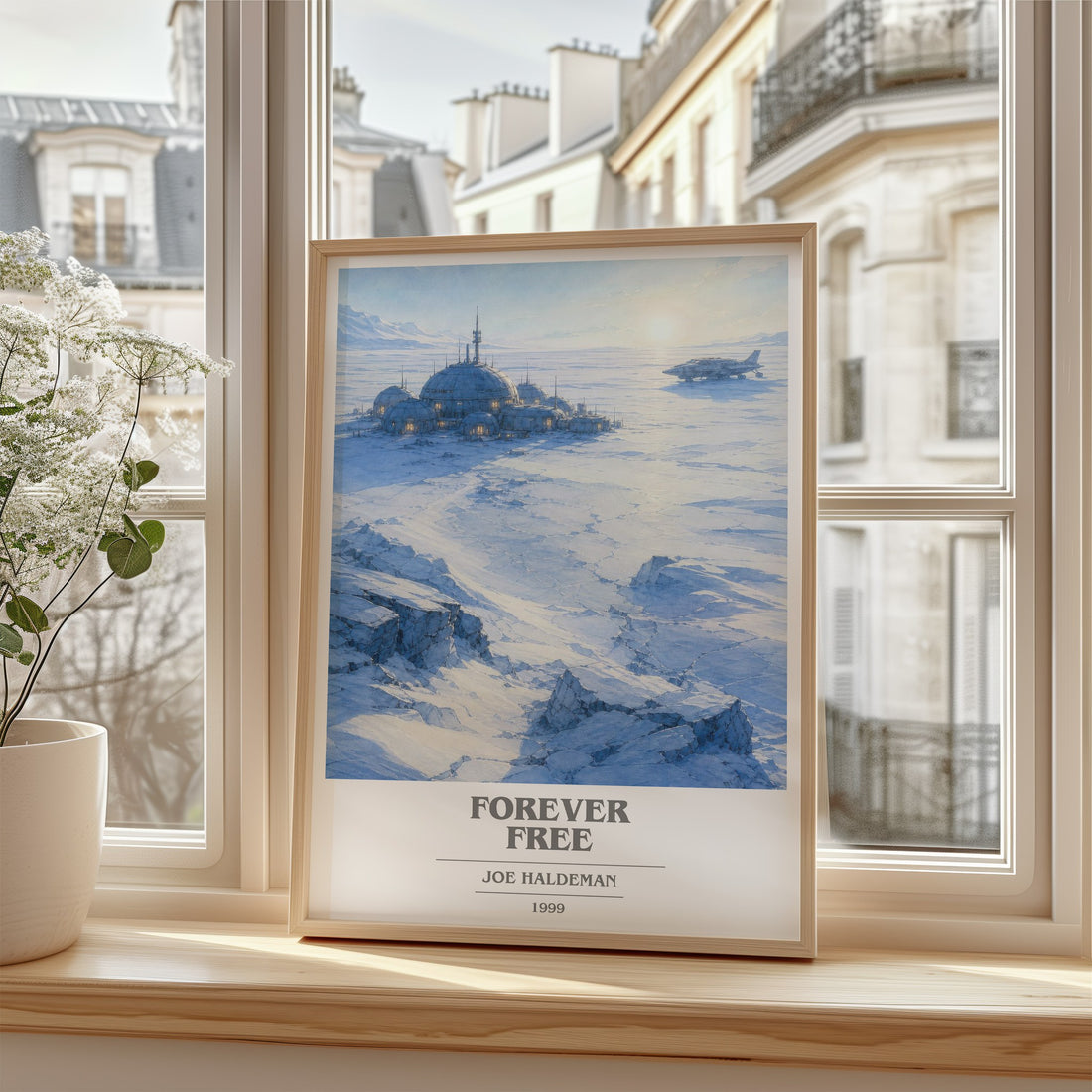 Forever free Book Cover Poster by Joe Haldeman – framed print by a bright window