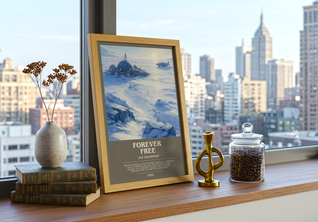 Forever free bookish print framed by window – literary home decor