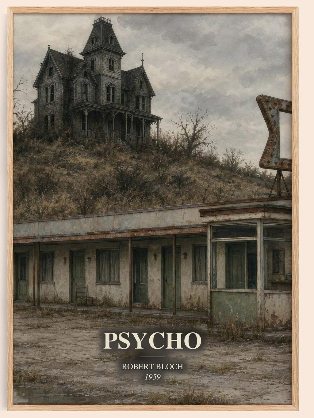 Psycho watercolour book poster by Robert Bloch – framed literary art print