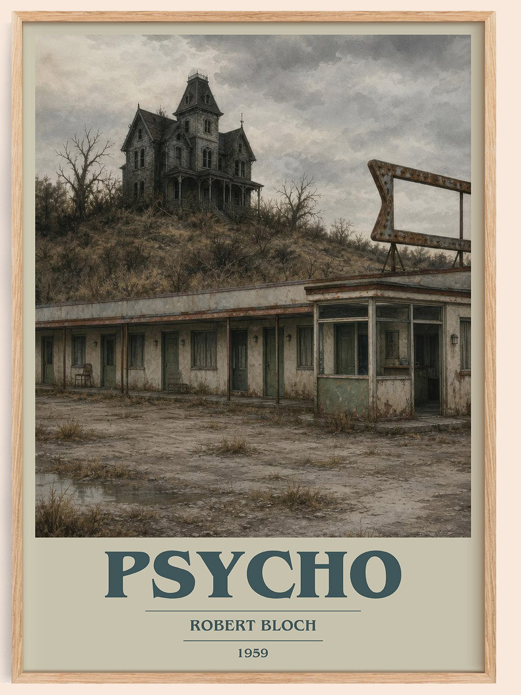 Psycho book cover book poster by Robert Bloch – framed literary art print