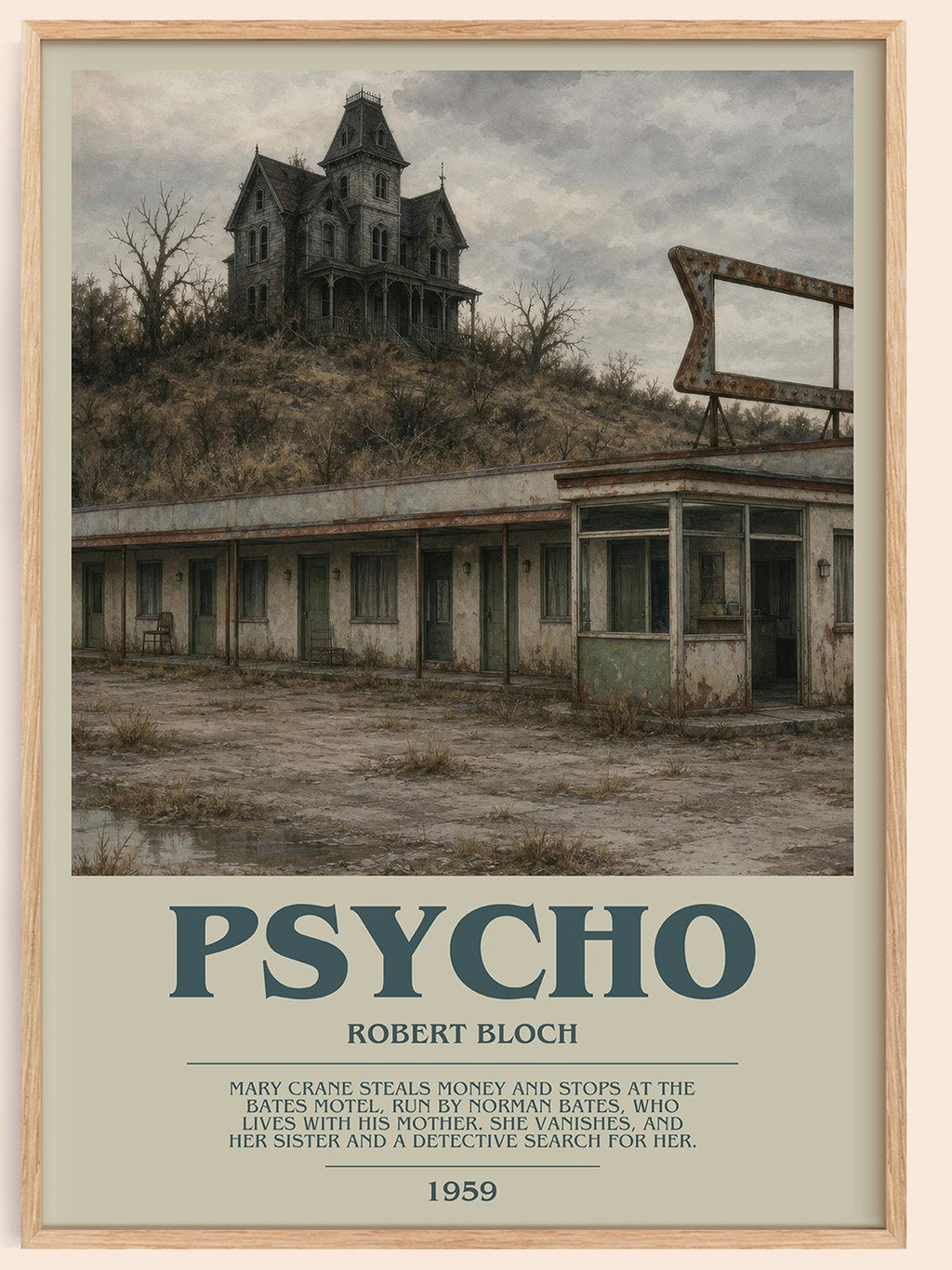 Psycho bookish book poster by Robert Bloch – framed literary art print