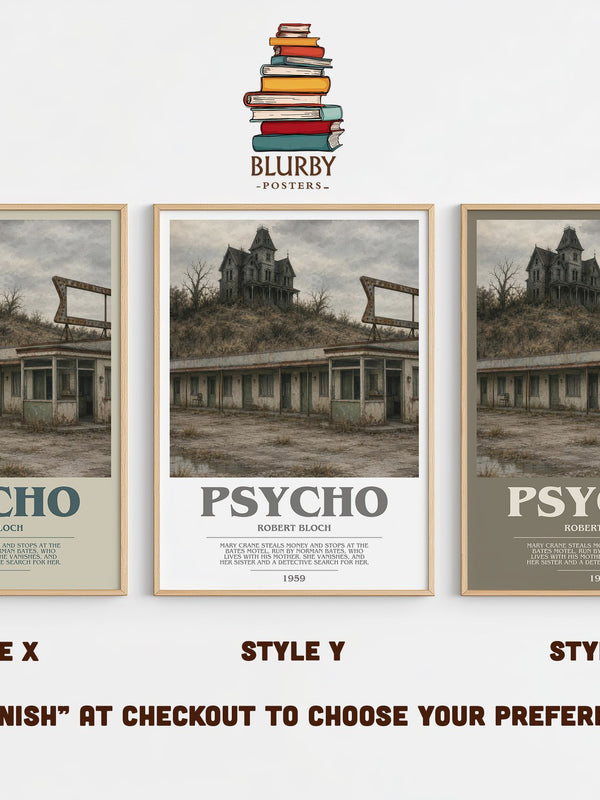 Psycho bookish print in frame leaning in hallway – horror wall art