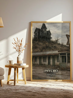 Psycho watercolour print in frame leaning in hallway – horror wall art