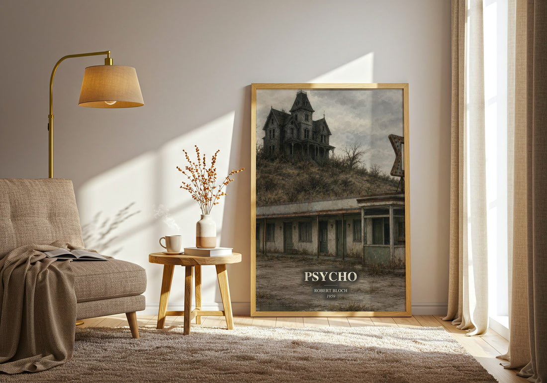 Psycho watercolour print in frame leaning in hallway – horror wall art