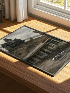 Psycho watercolour book poster framed on wall – horror wall art