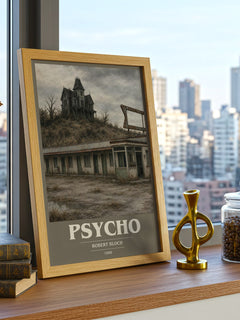 Psycho book cover print framed by window – literary home decor