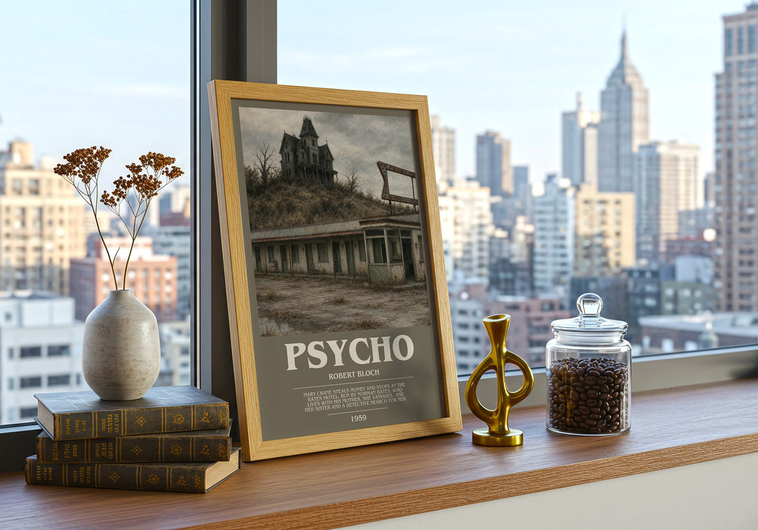 Psycho bookish print framed by window – literary home decor