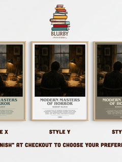 Modern Masters of Horror bookish print in frame leaning in hallway – non fiction wall art