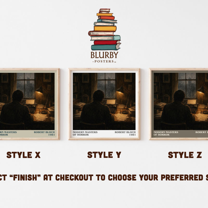 Modern Masters of Horror literary print in frame leaning in hallway – non fiction wall art