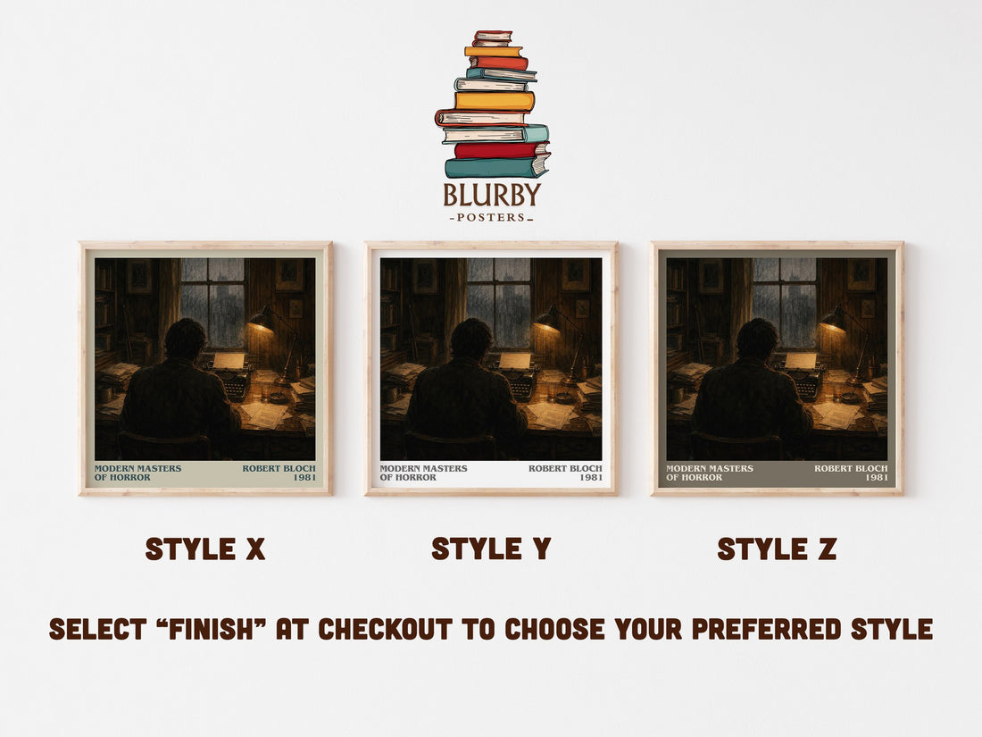 Modern Masters of Horror literary print in frame leaning in hallway – non fiction wall art (mockup)