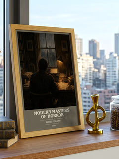 Modern Masters of Horror book cover print framed by window – literary home decor