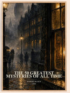 The 50 Greatest Mysteries of All Time watercolour book poster by Robert Bloch – framed literary art print