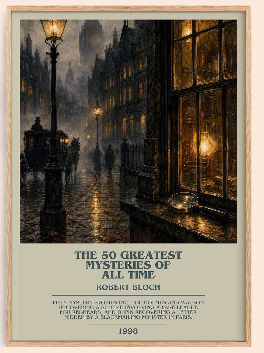 The 50 Greatest Mysteries of All Time bookish book poster by Robert Bloch – framed literary art print