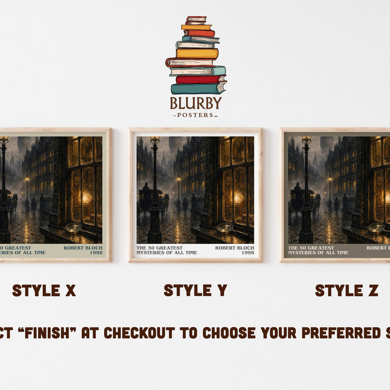 The 50 Greatest Mysteries of All Time literary print in frame leaning in hallway – mystery wall art