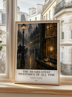 The 50 Greatest Mysteries of All Time book cover poster colour and style options – Robert Bloch book art