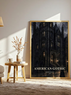 American Gothic watercolour print in frame leaning in hallway – horror wall art