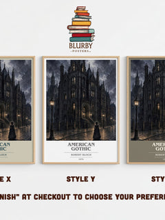 American Gothic book cover print in frame leaning in hallway – horror wall art