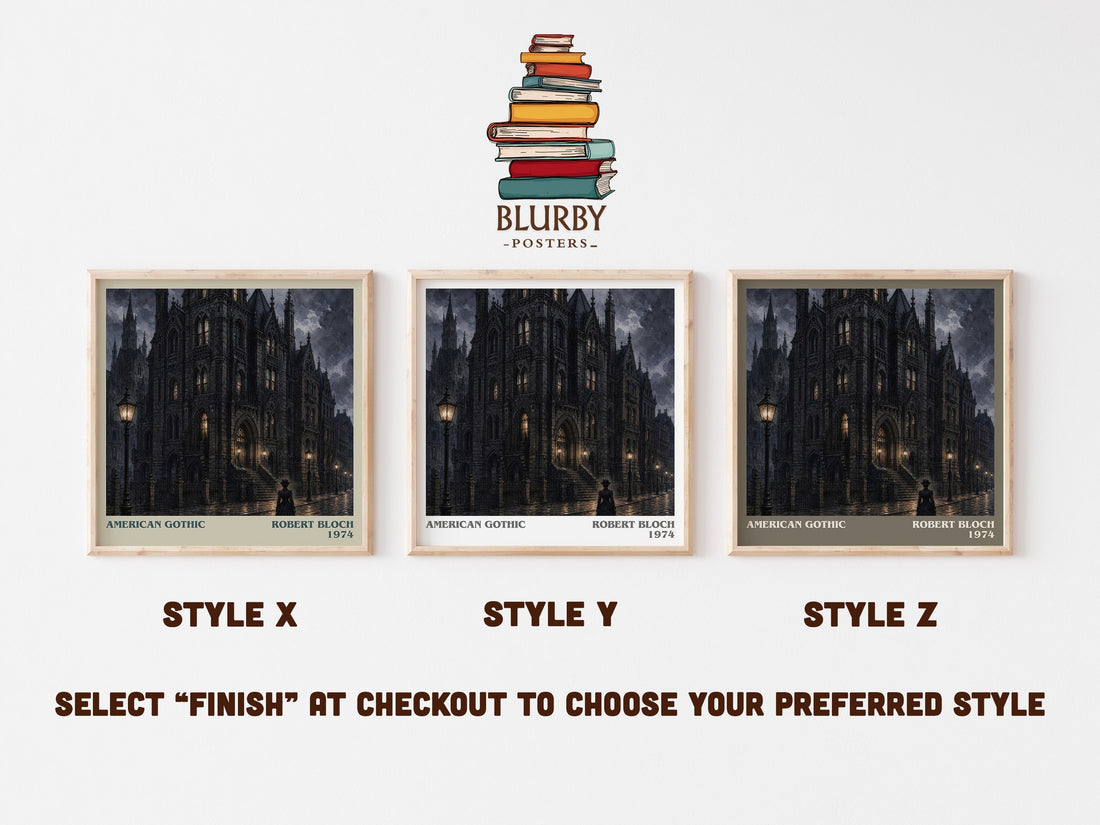American Gothic literary print in frame leaning in hallway – horror wall art (mockup)