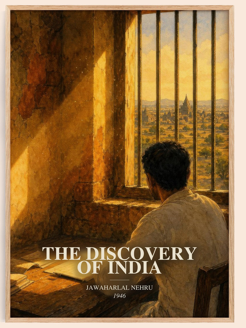 The discovery of India watercolour book poster by Jawaharlal Nehru – framed literary art print