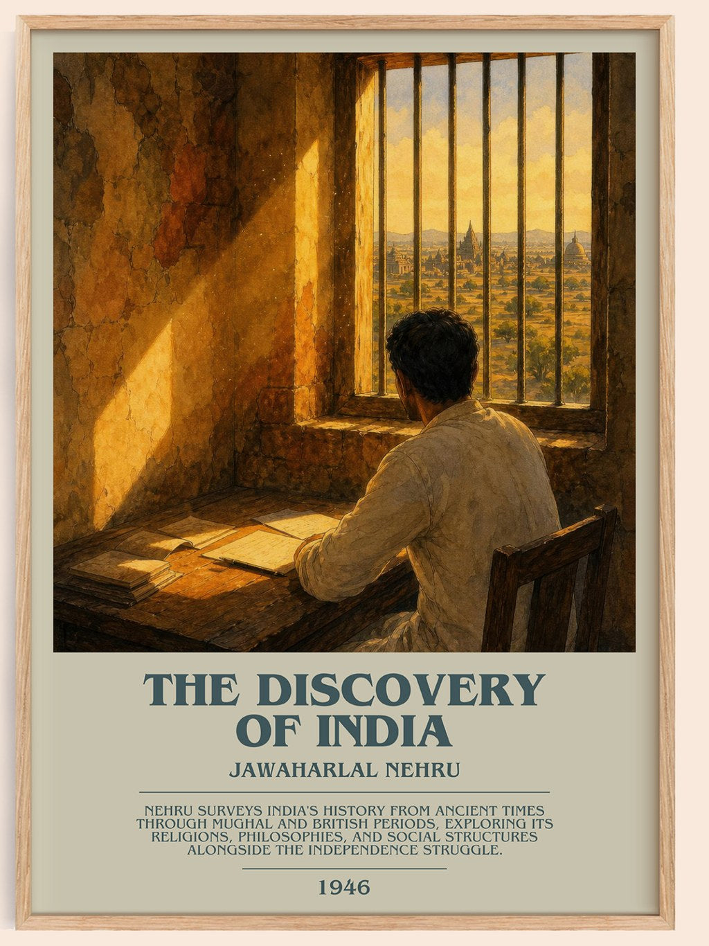 The discovery of India bookish book poster by Jawaharlal Nehru – framed literary art print