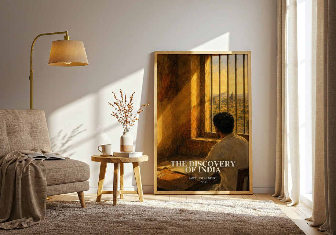 The discovery of India watercolour print in frame leaning in hallway – non fiction wall art