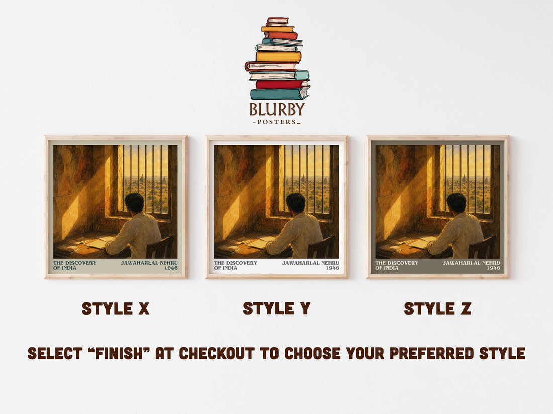 The discovery of India literary print in frame leaning in hallway – non fiction wall art (mockup)