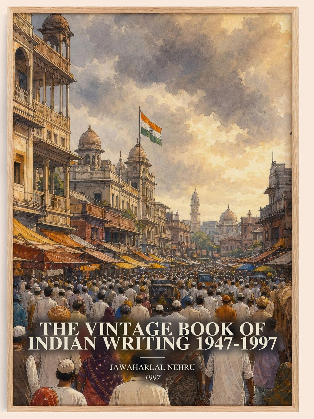 The Vintage Book of Indian Writing 1947-1997 watercolour book poster by Jawaharlal Nehru – framed literary art print