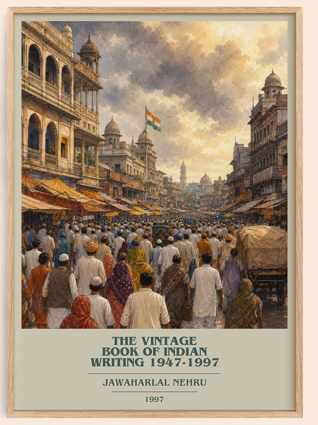 The Vintage Book of Indian Writing 1947-1997 book cover book poster by Jawaharlal Nehru – framed literary art print