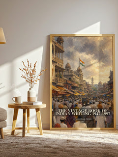The Vintage Book of Indian Writing 1947-1997 watercolour print in frame leaning in hallway – literary fiction wall art